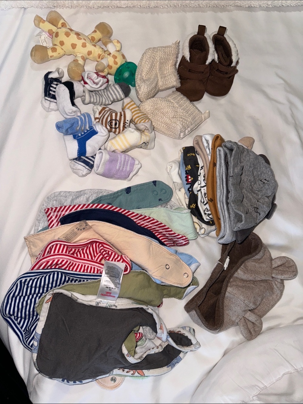 Bundle newborn-3 months baby boy 
hats,bibs,socks,shoes & mittens